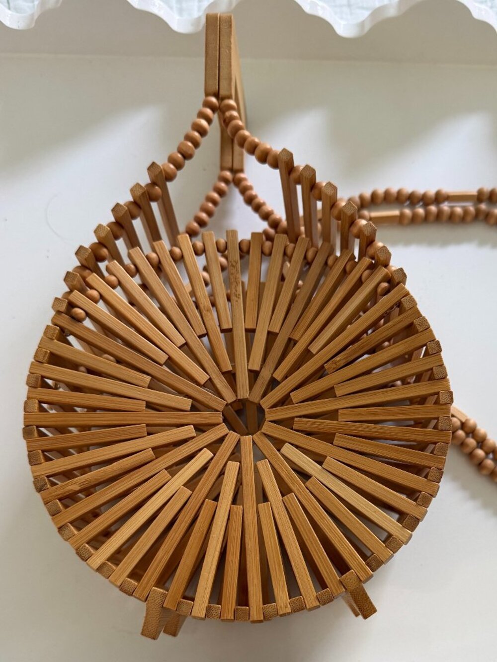 Cult Gaia Style Mini Circle Bamboo Handbag w/ Detachable Wood Bead Strap